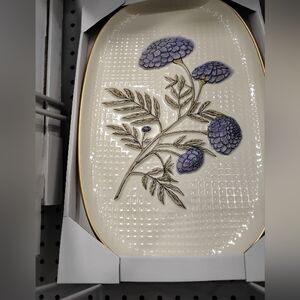 New Decorative Floral Ceramic Platter with Purple Chrysanthemum Motif